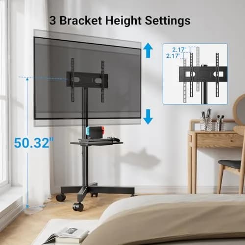 PERLESMITH Rolling TV Stand for 23-60 Inch LCD LED TVs | Supports 88Lbs, Tilt & Lock Wheels, Max VESA 400x400mm, Portable with Shelf thumbnail 4