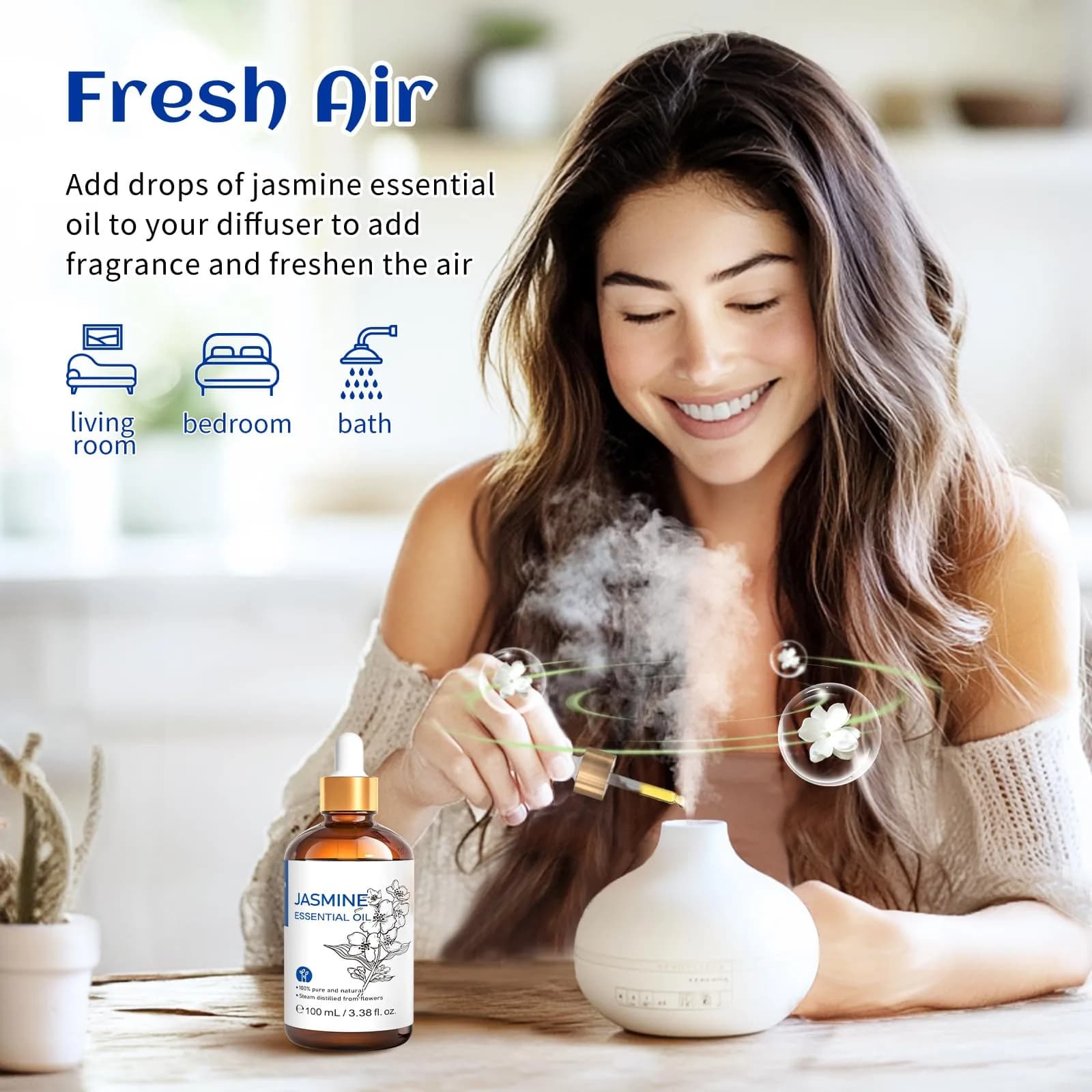 HIQILI Jasmine Essential Oil for Hair Growth, 3.38 Fl Oz (100ml) | Pure Steam Distilled from Spain - view 2