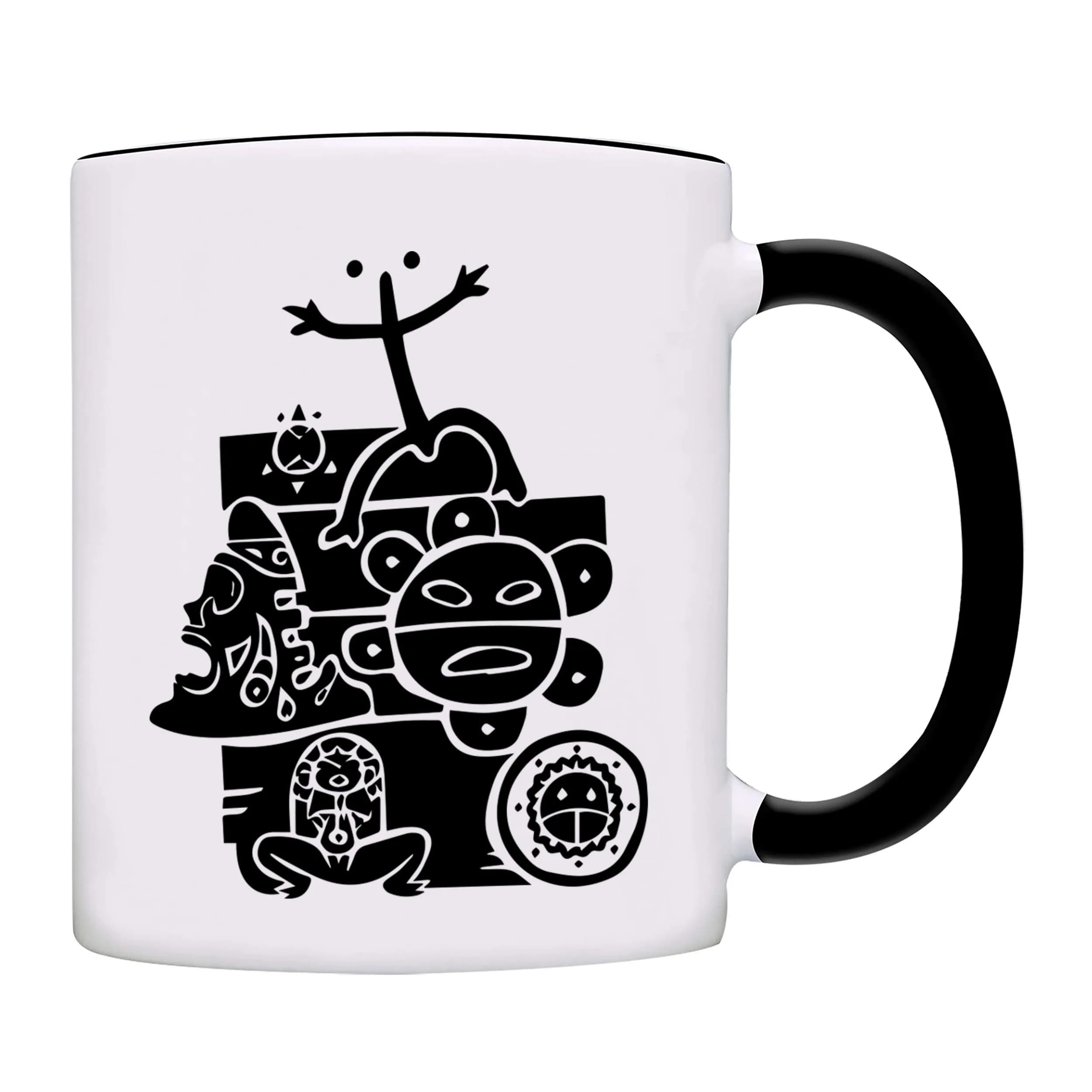 owndis Puerto Rico All Taino Symbols in One Coffee Mug-0155-Black | 11oz Ceramic Drinkware with Puerto Rican Emblems — Black