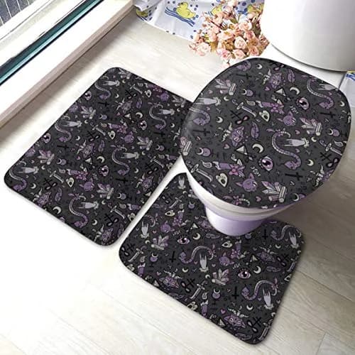 YEGFTSN Purple Black Goth Spooky Bathroom Rugs Set 3 Pcs Non Slip Absorbent thumbnail 1