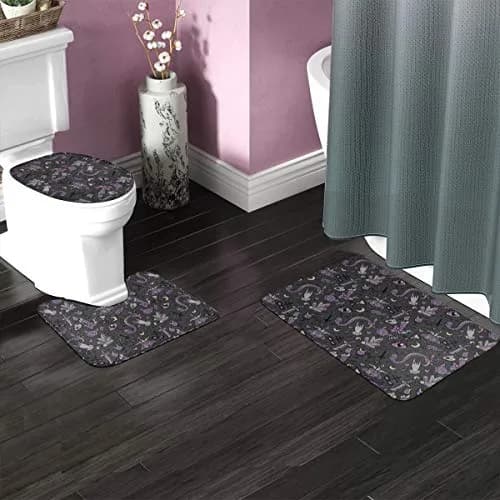YEGFTSN Purple Black Goth Spooky Bathroom Rugs Set 3 Pcs Non Slip Absorbent thumbnail 2