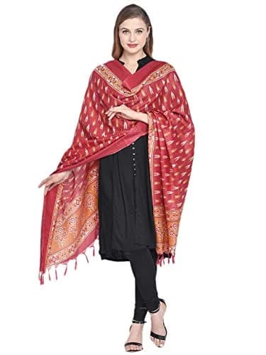 DUPATTA BAZAAR Women's Red & Yellow Printed Silk Dupatta | Versatile Ethnic Wear (70-120 chars) thumbnail 1
