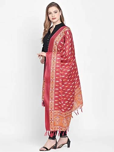 DUPATTA BAZAAR Women's Red & Yellow Printed Silk Dupatta | Versatile Ethnic Wear (70-120 chars) thumbnail 4