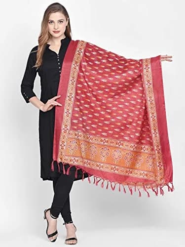 DUPATTA BAZAAR Women's Red & Yellow Printed Silk Dupatta | Versatile Ethnic Wear (70-120 chars) thumbnail 2