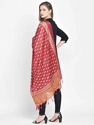 DUPATTA BAZAAR Women's Red & Yellow Printed Silk Dupatta | Versatile Ethnic Wear (70-120 chars) thumbnail 3
