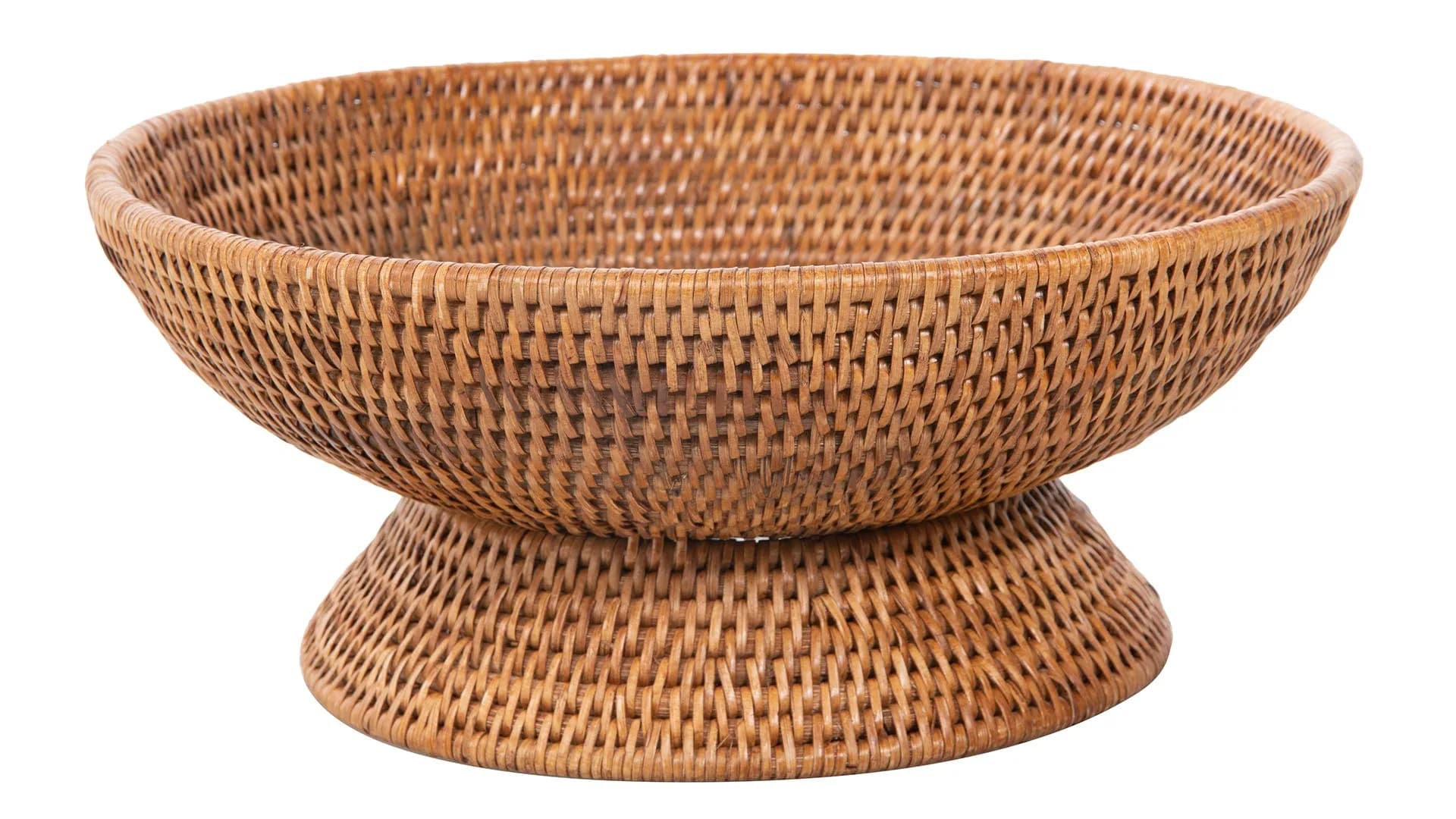 Kouboo La Jolla Rattan Fruit Bowl Large Kitchen Counter Basket Honey-Brown | Handwoven, Food Safe, Artisan Style - main product image