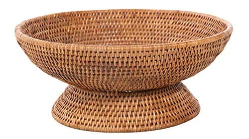 Kouboo La Jolla Rattan Fruit Bowl Large Kitchen Counter Basket Honey-Brown | Handwoven, Food Safe, Artisan Style thumbnail 1