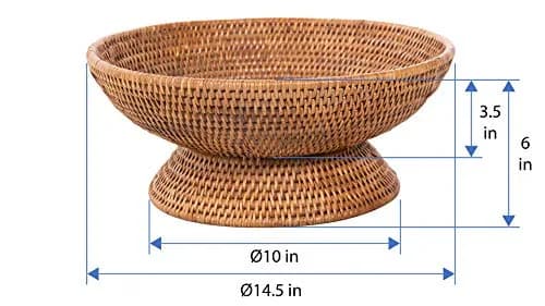 Kouboo La Jolla Rattan Fruit Bowl Large Kitchen Counter Basket Honey-Brown | Handwoven, Food Safe, Artisan Style thumbnail 3