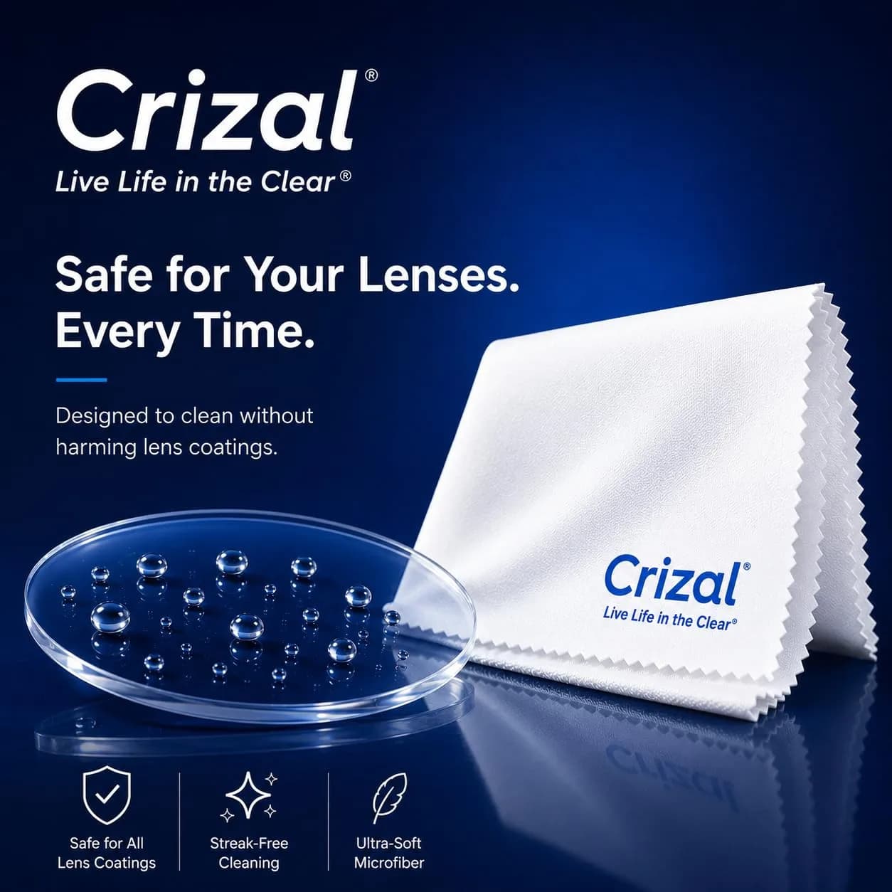 Crizal Eyeglass Cleaning Cloths 8 Pack | Designed & Tested for AR-Coated Lenses - view 2