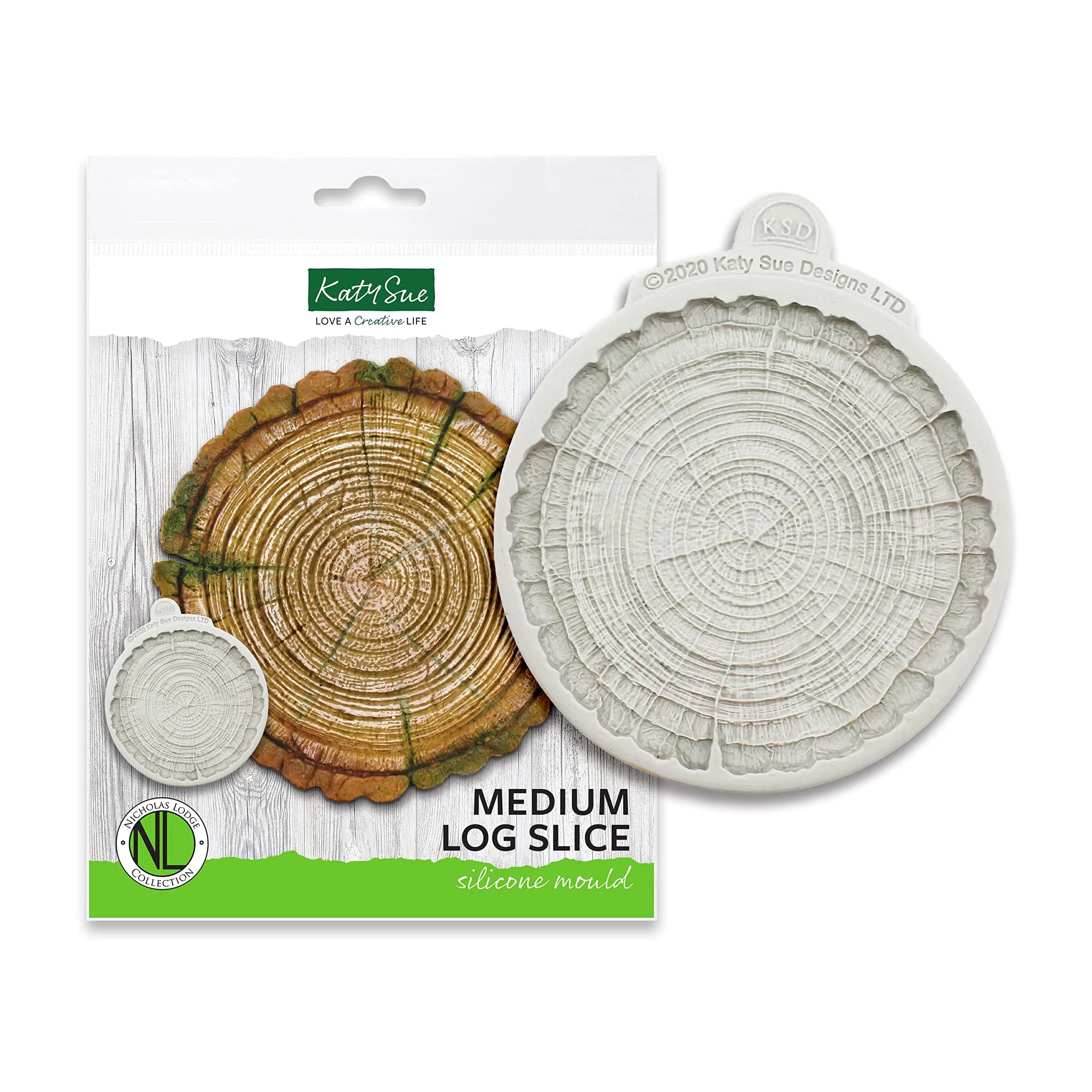 Katy Sue Log Slice Silicone Mold 125mm Diameter x 9mm Depth | Detailed Wood Texture for Fondant & Clay - main product image