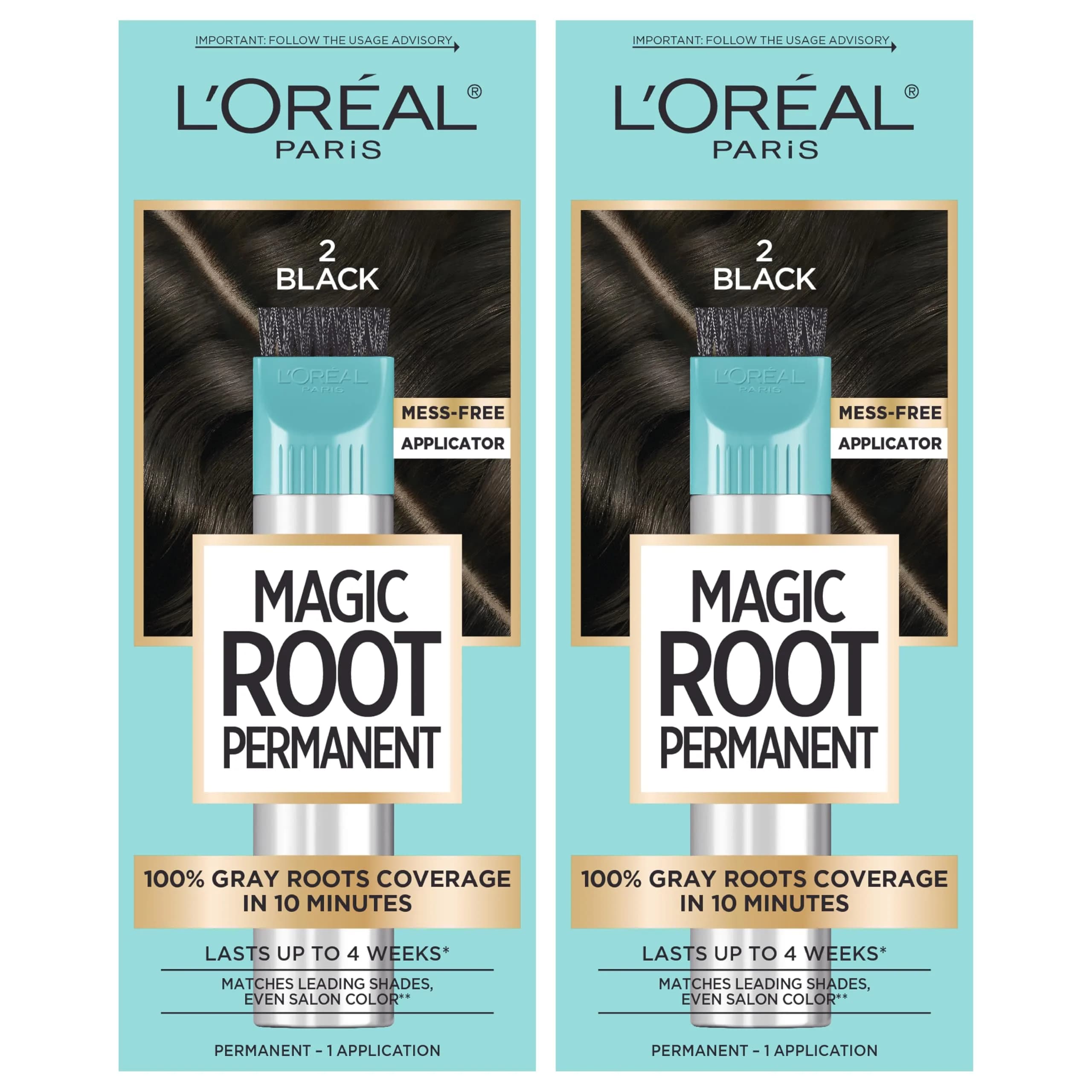 L'Oreal Paris Magic Root Permanent Hair Color Kit 2 Black, 10-Minute Gray Coverage (Pack of 2) - main product image