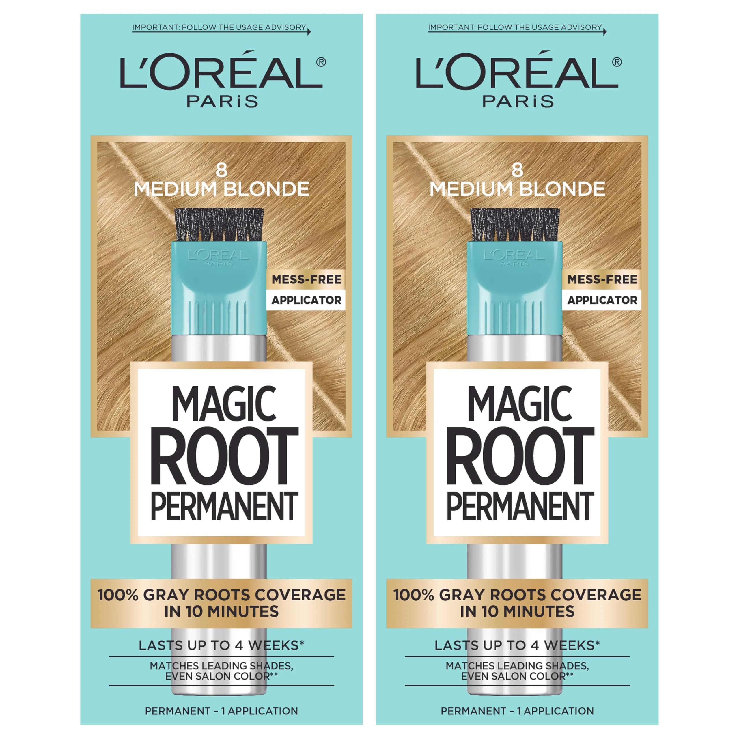 L'Oreal Paris Magic Root Hair Color Kit - 8 Medium Blonde, Pack of 2 | 10-Minute Gray Coverage - main product image