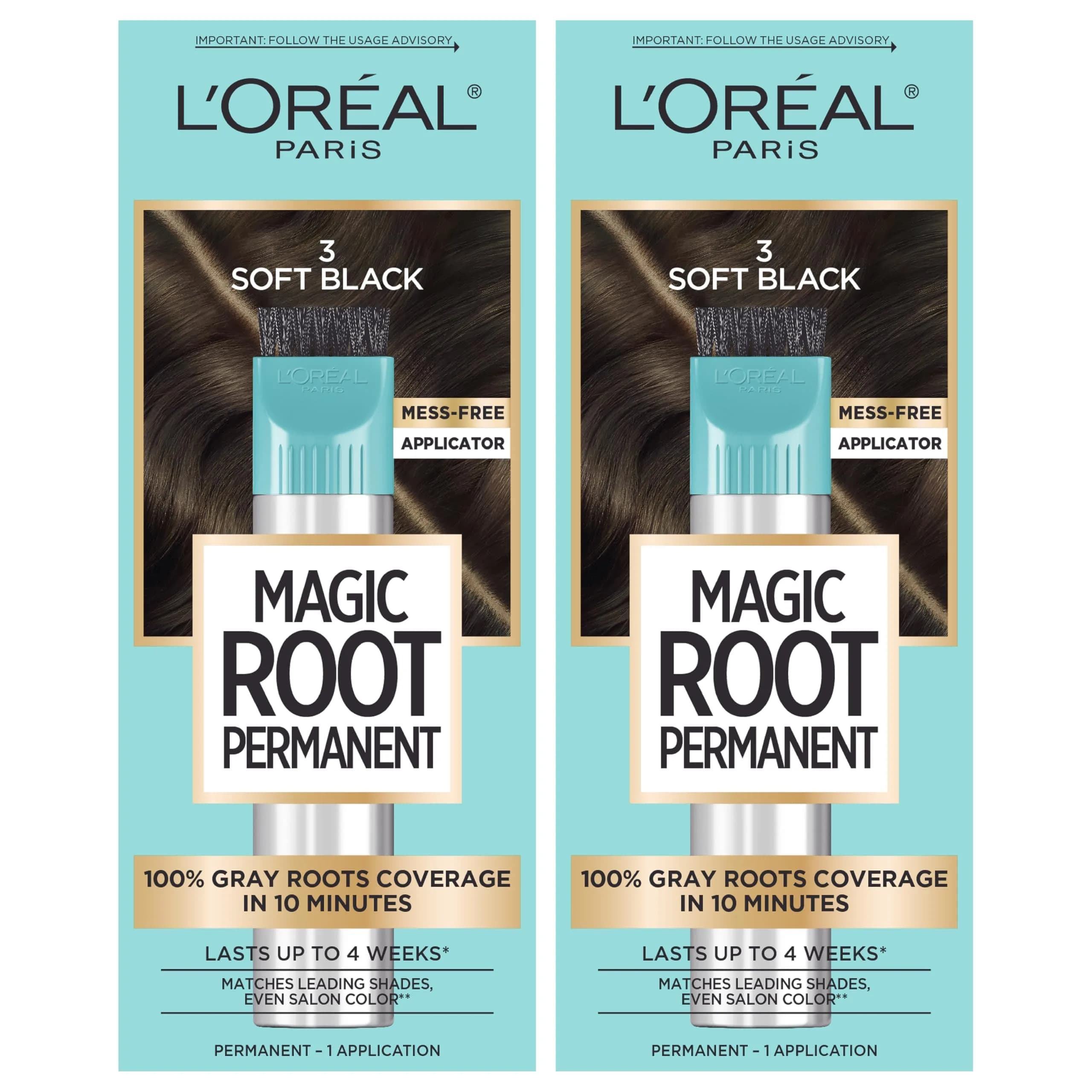 L'Oreal Paris Magic Root Permanent Hair Color Kit 3 Soft Black, Pack of 2 | 10-Minute Gray Coverage - main product image