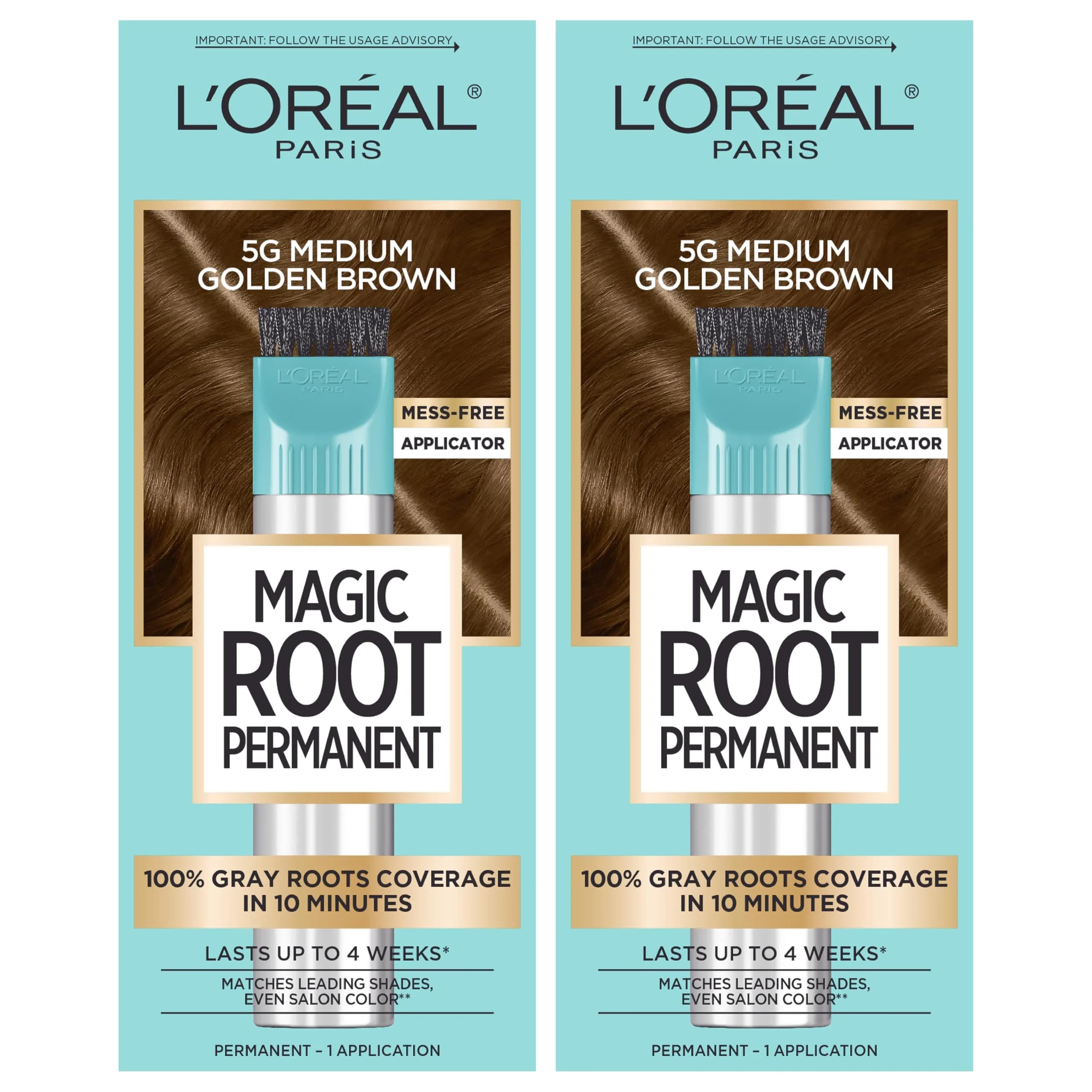 L'Oreal Paris Magic Root Permanent Hair Color Kit 5G Medium Golden Brown - 2 Count Pack for Instant Gray Coverage - main product image