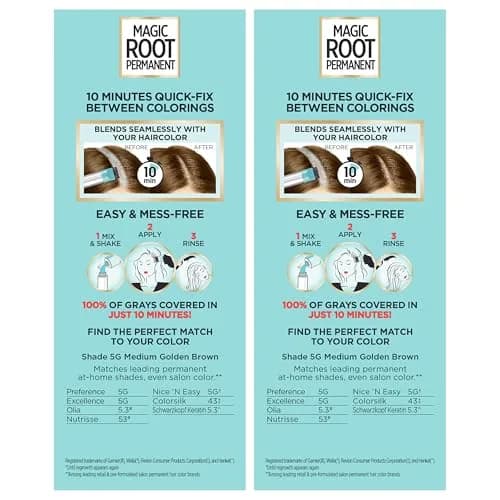 L'Oreal Paris Magic Root Permanent Hair Color Kit 5G Medium Golden Brown - 2 Count Pack for Instant Gray Coverage thumbnail 4