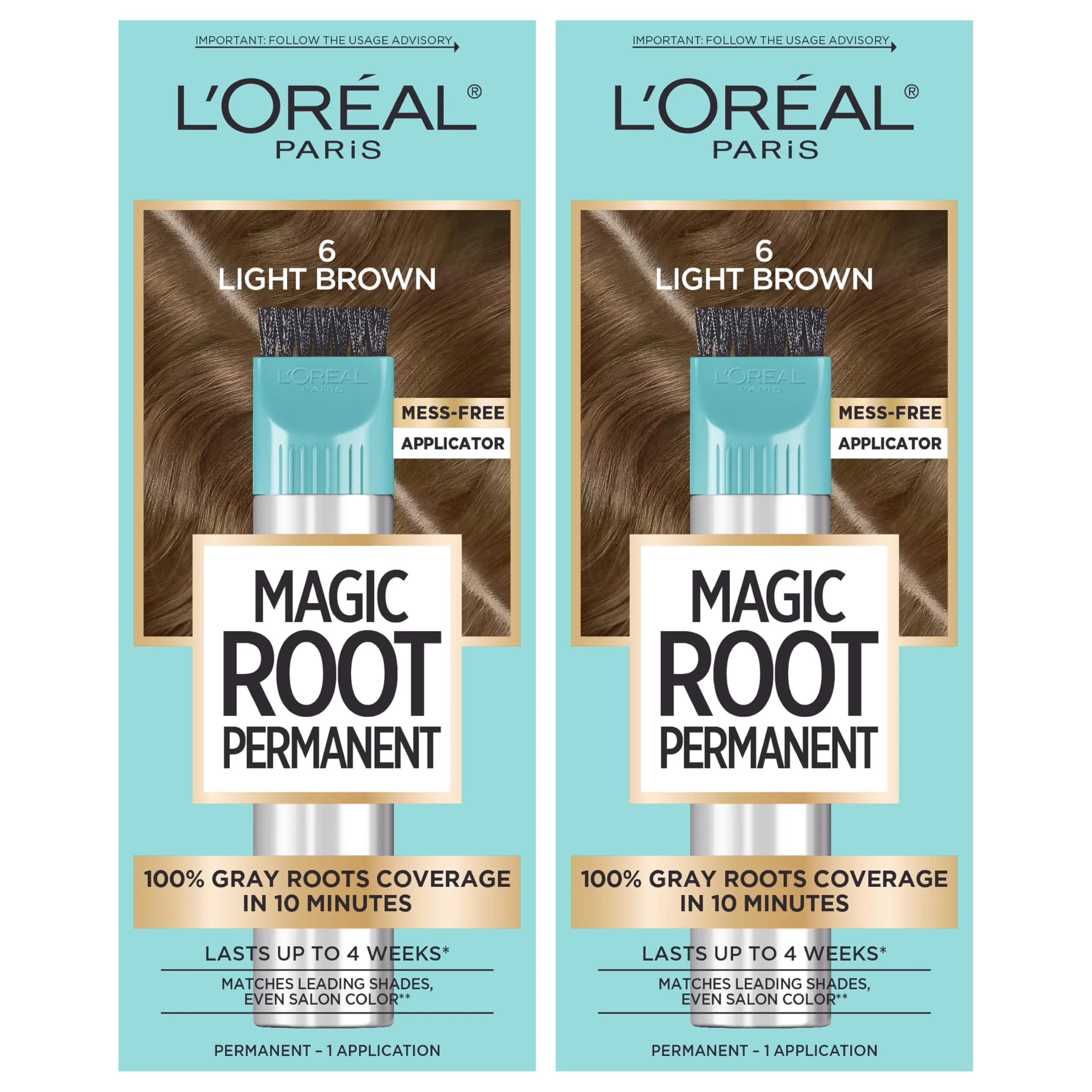 L'Oreal Paris Magic Root Permanent Hair Color Kit, 6 Light Brown (Pack of 2) - main product image