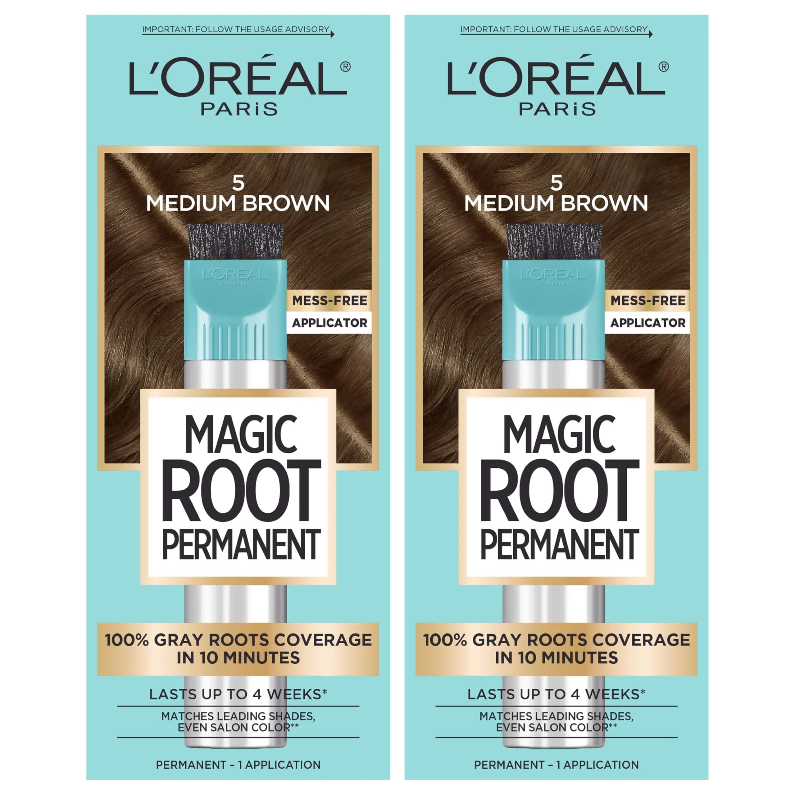 L'Oreal Paris Magic Root Permanent Hair Color Kit 5 Medium Brown - 2 Count Pack for 10-Minute Gray Coverage - main product image