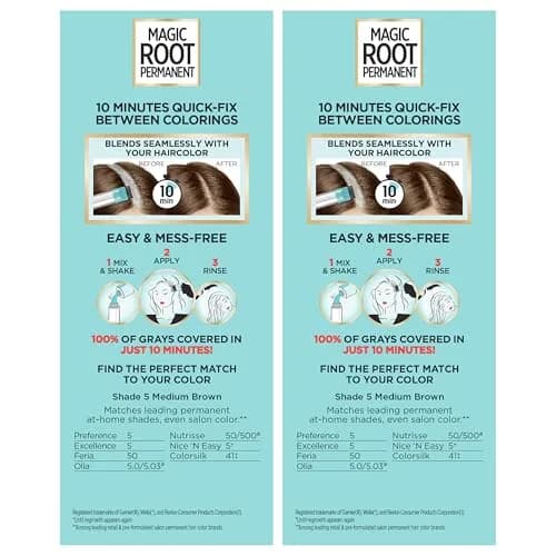 L'Oreal Paris Magic Root Permanent Hair Color Kit 5 Medium Brown - 2 Count Pack for 10-Minute Gray Coverage thumbnail 4