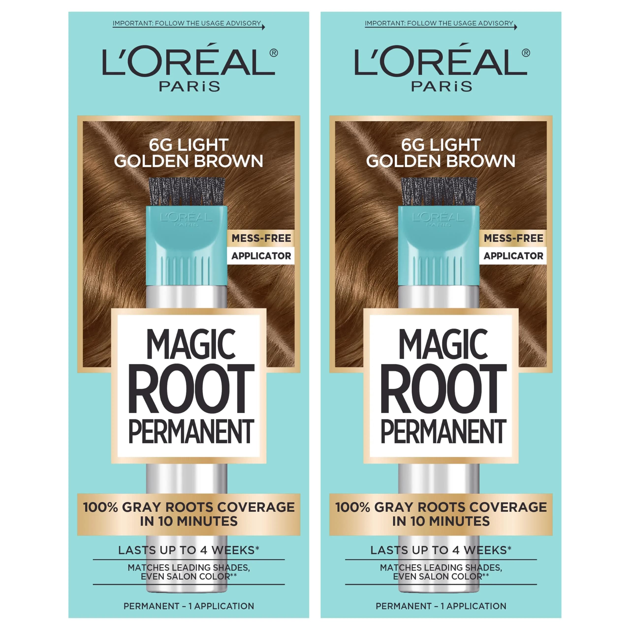 L'Oreal Paris Magic Root Permanent Hair Color Kit 6G Light Golden Brown, 2 Count Pack | 10-Minute Gray Coverage - main product image