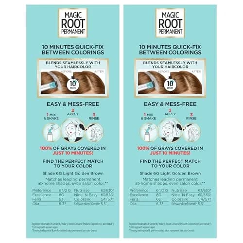 L'Oreal Paris Magic Root Permanent Hair Color Kit 6G Light Golden Brown, 2 Count Pack | 10-Minute Gray Coverage thumbnail 2
