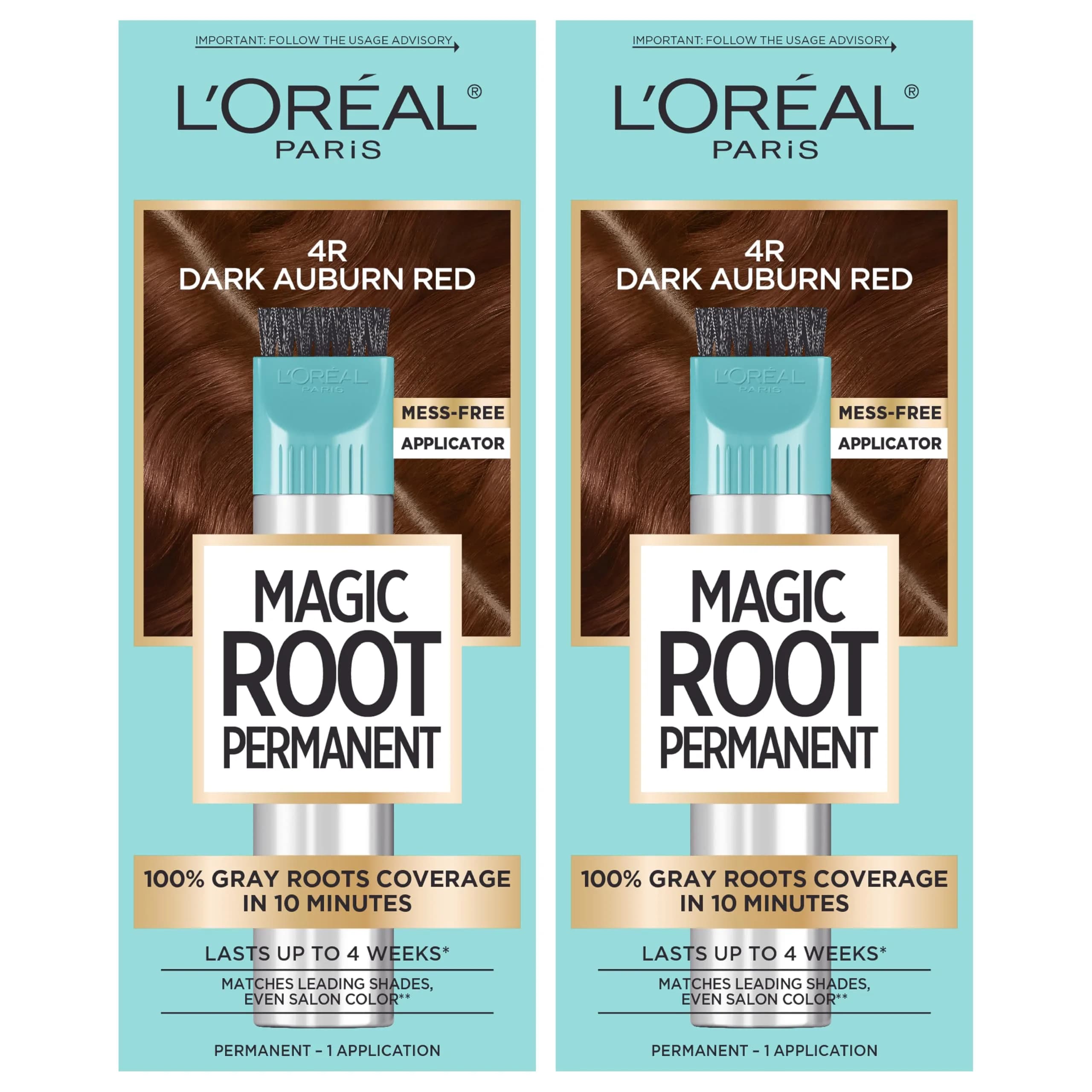 L'Oreal Paris Magic Root Permanent Hair Color Kit 4R Dark Auburn Red, 10-Minute Gray Coverage (2 Count) - main product image