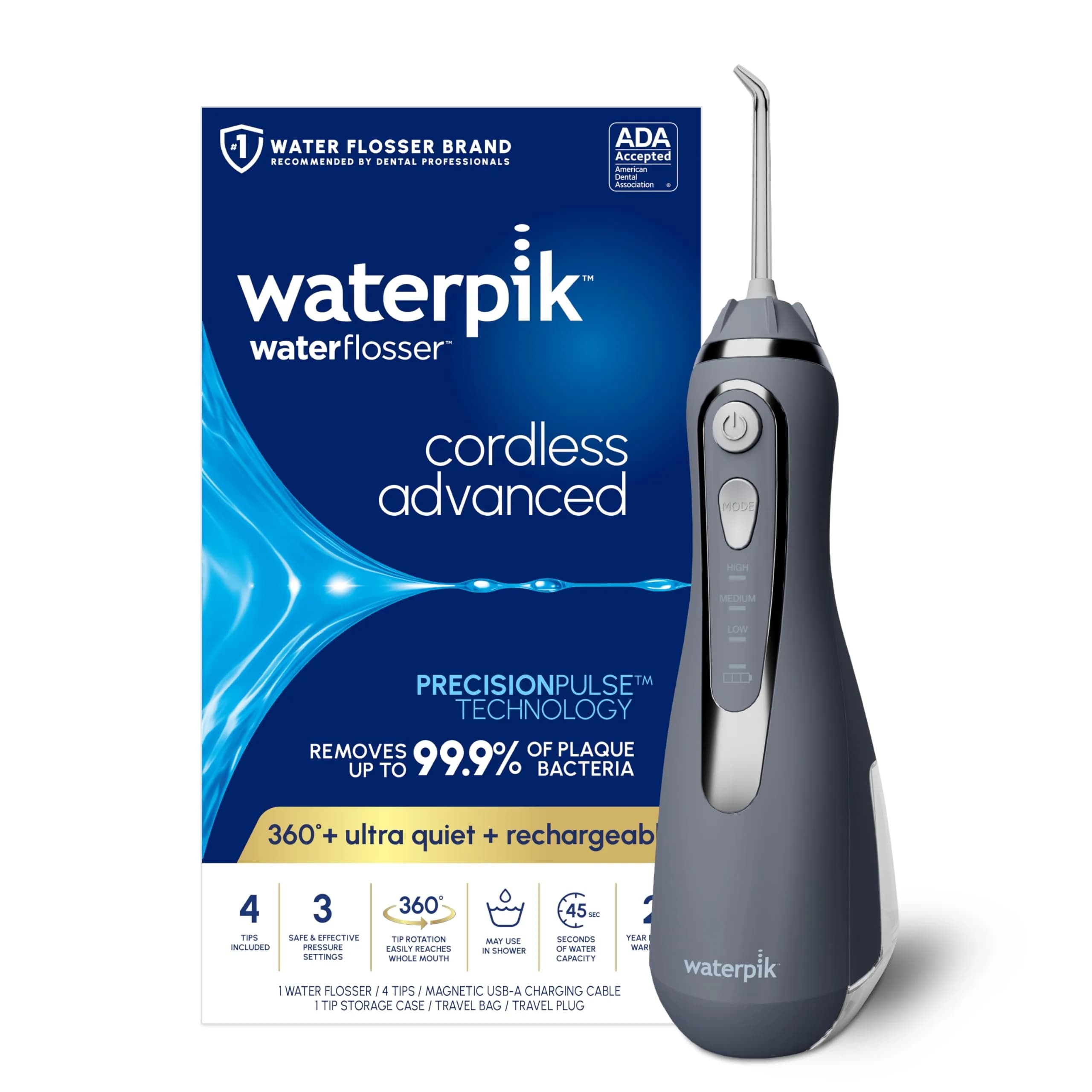 Waterpik Cordless Advanced Portable Water Flosser Gray 203ml (7 Fl Oz) | ADA Accepted Oral Irrigator - main product image