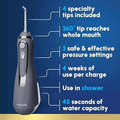 Waterpik Cordless Advanced Portable Water Flosser Gray 203ml (7 Fl Oz) | ADA Accepted Oral Irrigator thumbnail 2