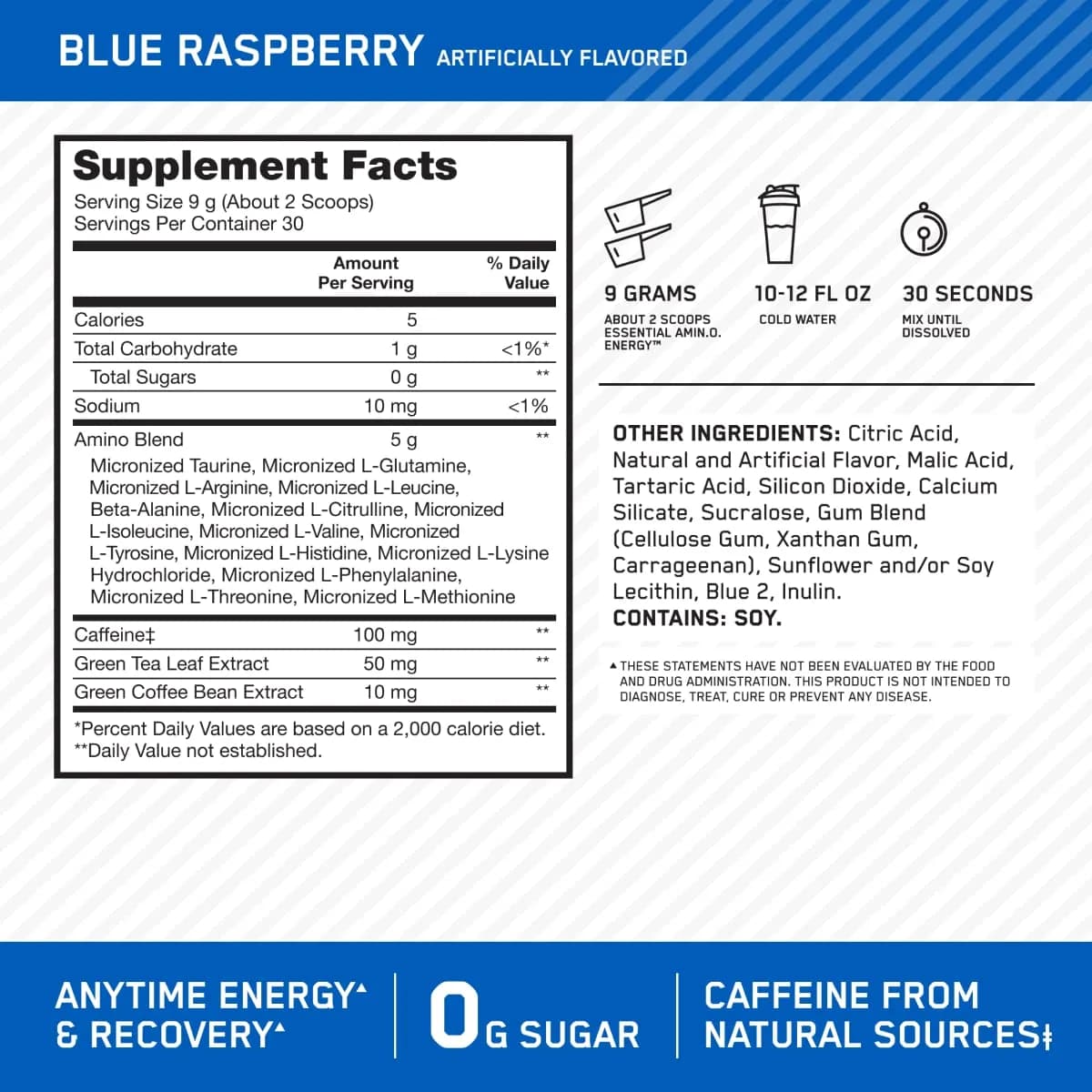 Optimum Nutrition Amino Energy Pre Workout Powder with Creatine, Unflavored, 60 Servings | USA Import - view 2