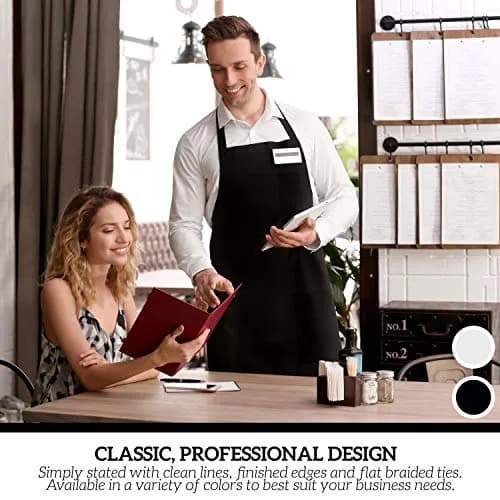 GREEN LIFESTYLE 12 Pack Chef Apron with Pockets | Waterproof Cooking Apron for Men & Women (12 Pack, White) thumbnail 5