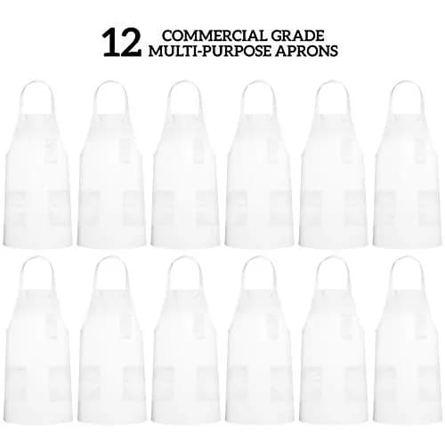 GREEN LIFESTYLE 12 Pack Chef Apron with Pockets | Waterproof Cooking Apron for Men & Women (12 Pack, White) thumbnail 3
