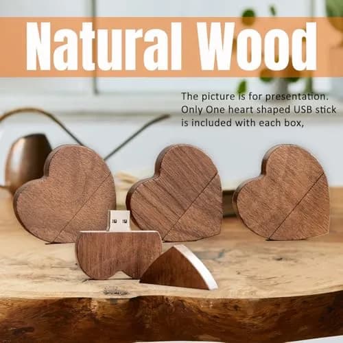 FEWINA 32GB Walnut Wood Heart USB 3.0 Flash Drive with Gift Box | High-Speed Data Storage thumbnail 5