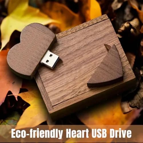 FEWINA 32GB Walnut Wood Heart USB 3.0 Flash Drive with Gift Box | High-Speed Data Storage thumbnail 2