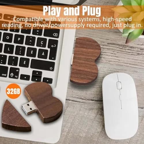 FEWINA 32GB Walnut Wood Heart USB 3.0 Flash Drive with Gift Box | High-Speed Data Storage thumbnail 3