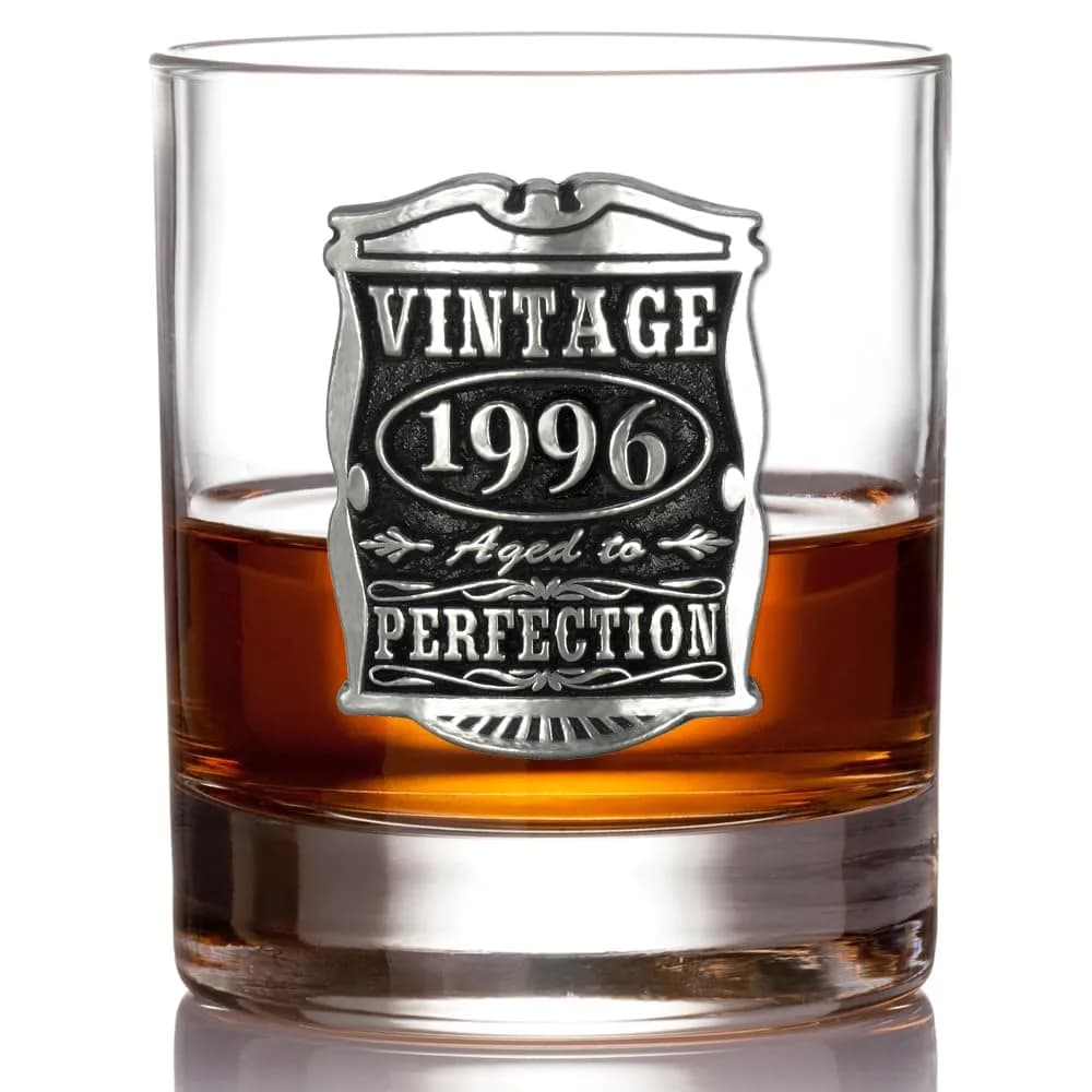 English Pewter Company Vintage Years 1996 30th Birthday Old Fashioned Whisky Rocks Glass 11oz | Unique Gift for Men — Silver