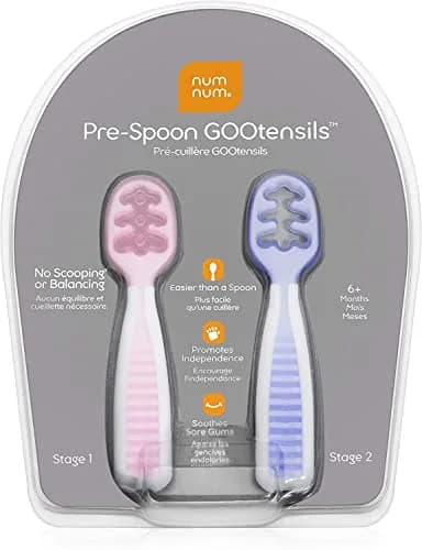 NumNum GOOtensils Baby Spoons 6-18 Months, 2-Pack Frosty Lilac/Rose | Pre-Spoon for Self-Feeding thumbnail 6