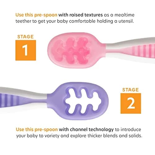 NumNum GOOtensils Baby Spoons 6-18 Months, 2-Pack Frosty Lilac/Rose | Pre-Spoon for Self-Feeding thumbnail 2