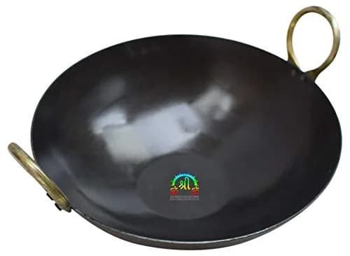 MARSHAL 11 Inch (28 cm) Pure Iron Loha Kadhai Deep Frying Pan | Authentic Indian Cookware thumbnail 1