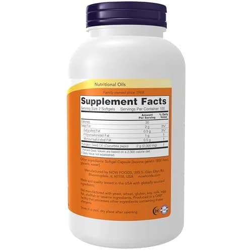 NOW Foods Pumpkin Seed Oil 1000 mg Softgels | Cold Pressed EFAs & Phytosterols, 200 Count thumbnail 2