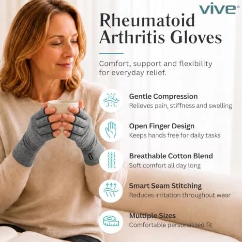 Vive Arthritis Gloves - X-Small, Grey | Compression Hand Gloves for Rheumatoid Pain Relief - view 2