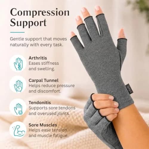 Vive Arthritis Gloves - X-Small, Grey | Compression Hand Gloves for Rheumatoid Pain Relief - view 4