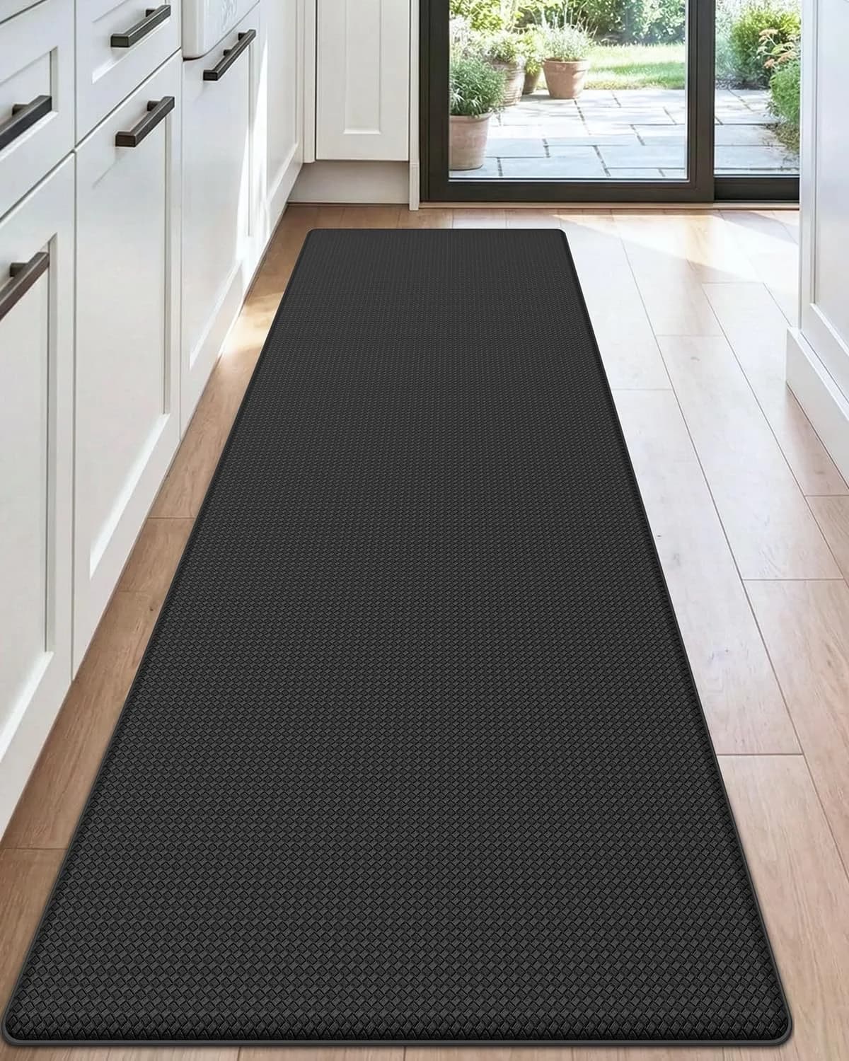 DEXI Anti Fatigue Kitchen Floor Mats 17x59 Inches (43x150 cm) | Cushioned Runner Rug for Standing Comfort — Black
