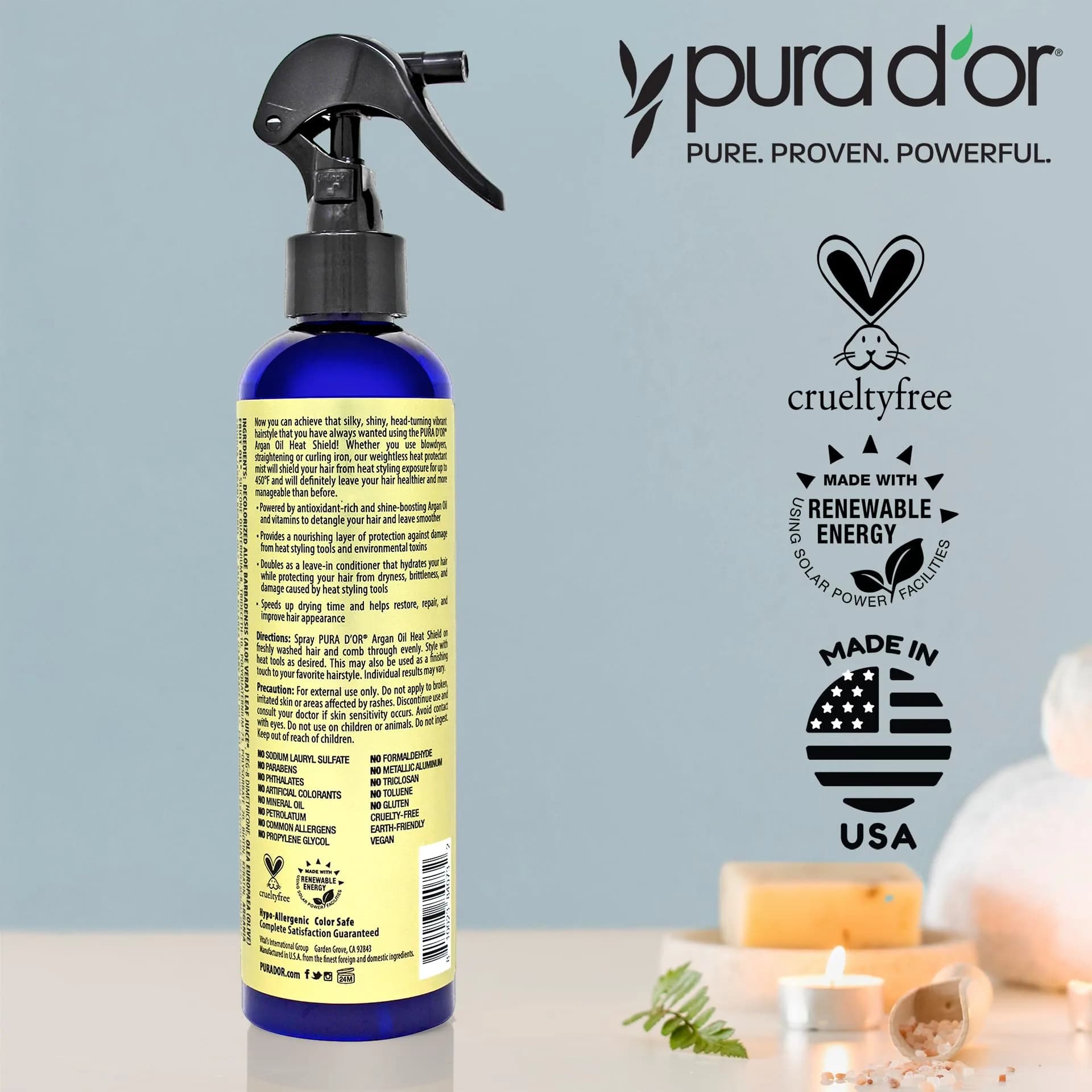 PURA D'OR Argan Oil Heat Shield Protectant Spray 237ml (8 Fl Oz) | Protects Up To 450º F From Heat Styling - view 4