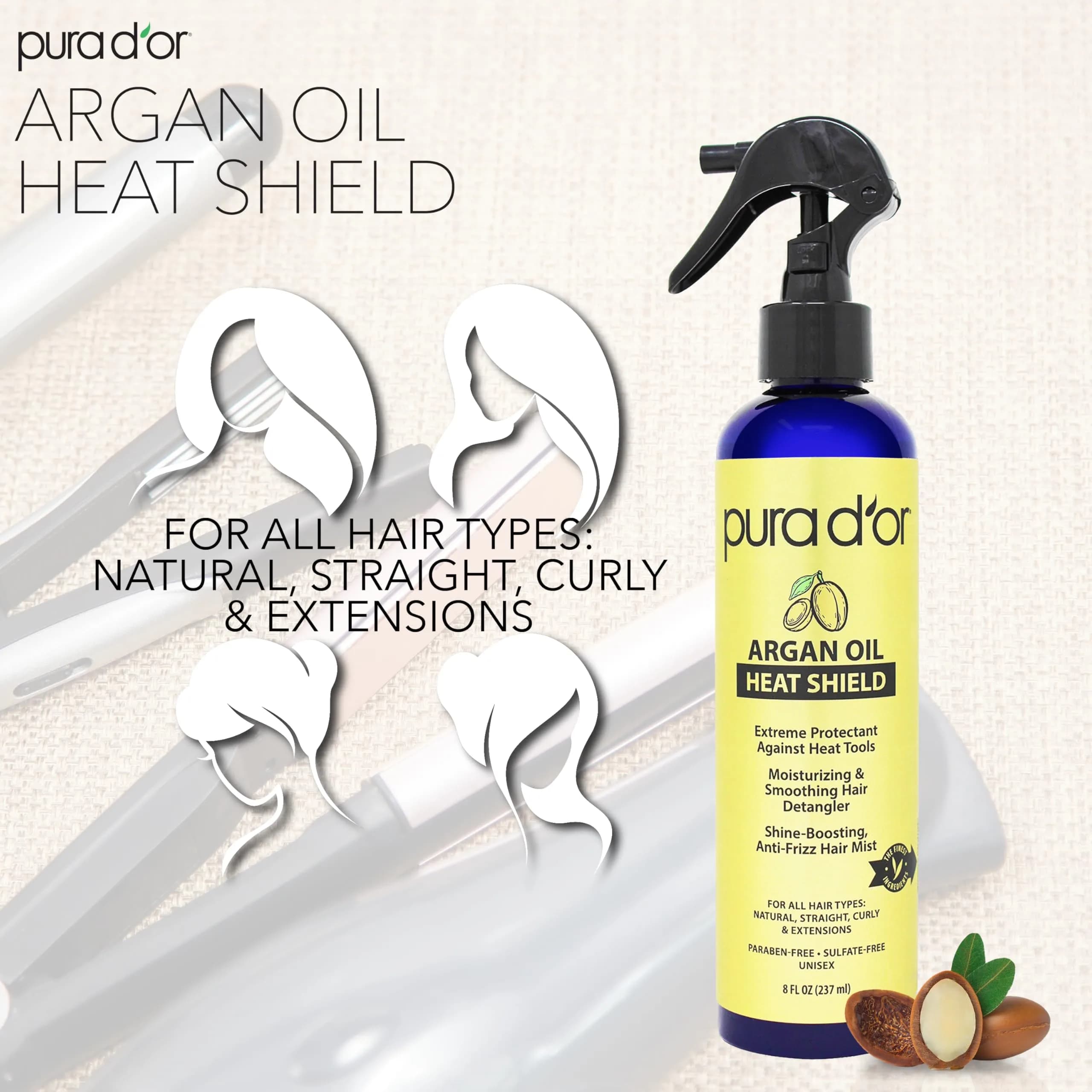PURA D'OR Argan Oil Heat Shield Protectant Spray 237ml (8 Fl Oz) | Protects Up To 450º F From Heat Styling - view 2