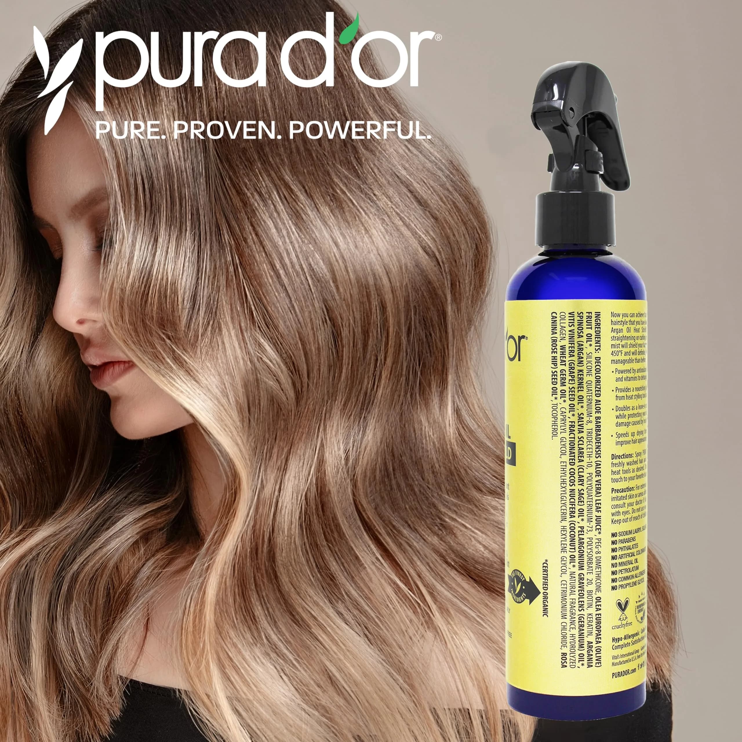 PURA D'OR Argan Oil Heat Shield Protectant Spray 237ml (8 Fl Oz) | Protects Up To 450º F From Heat Styling - view 3