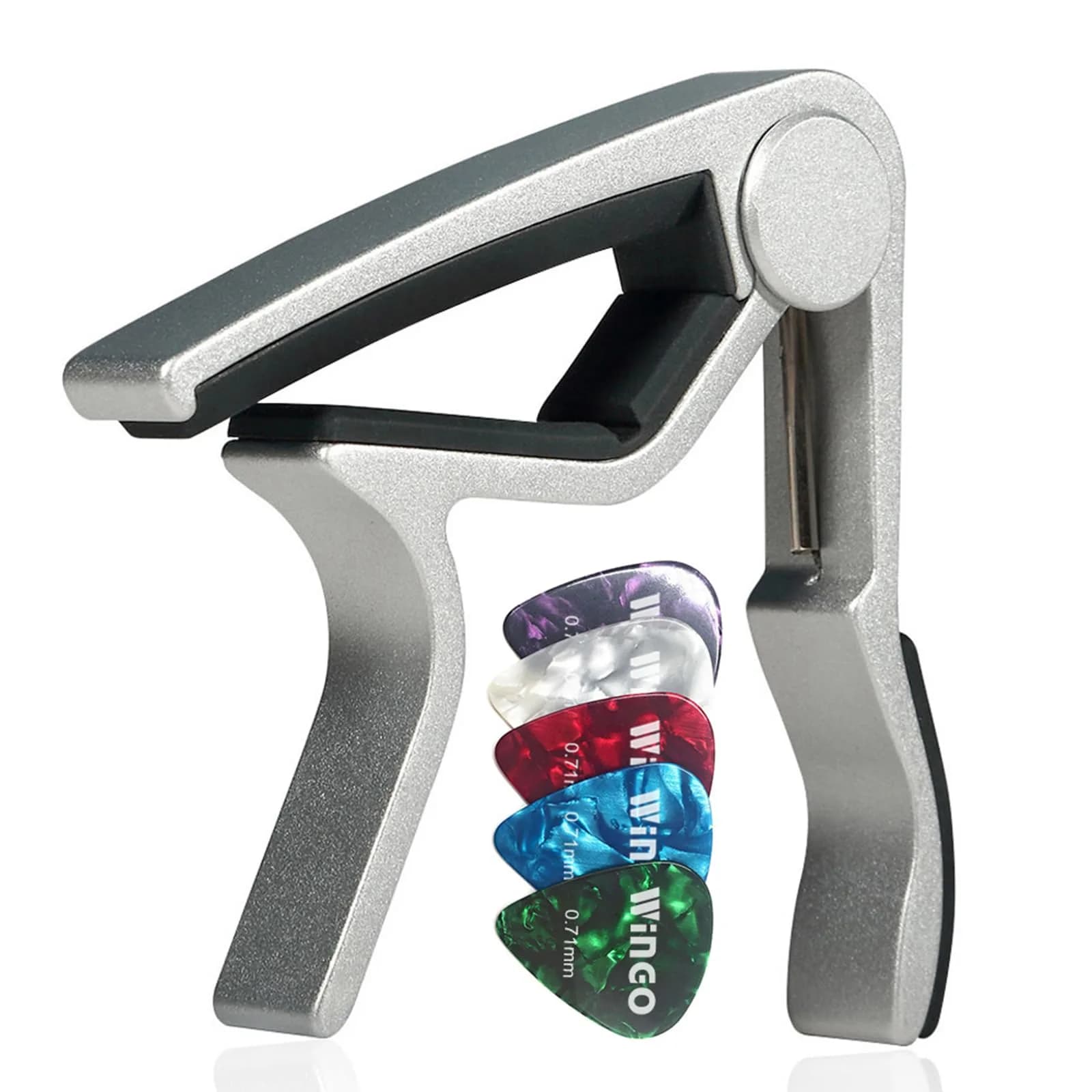 WINGO Silver Guitar Capo for Acoustic & Electric Guitars | Quick-Release, No Buzz, 6-String Steel Acoustic/Electric - main product image