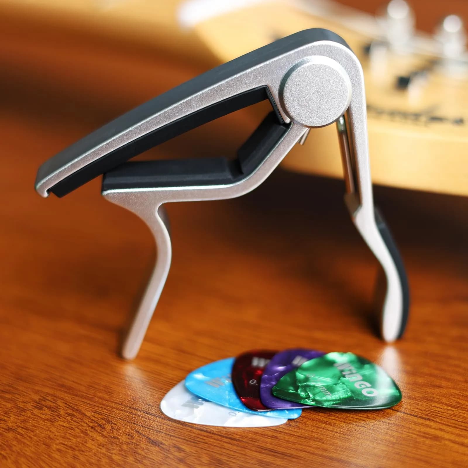 WINGO Silver Guitar Capo for Acoustic & Electric Guitars | Quick-Release, No Buzz, 6-String Steel Acoustic/Electric - view 2