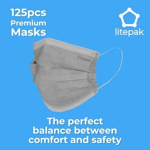 Litepak Disposable Face Mask 125-Pack Gray | Premium Comfort with Earloops & Dispenser thumbnail 6