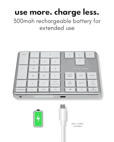 Macally BTNUMKEYPRO Rechargeable Bluetooth Number Pad 11.4cm (4.5") | Slim Aluminum Wireless 35-Key Numpad for Mac, iPad, Windows thumbnail 6
