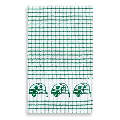 Cackleberry Home Retro Camper Windowpane Check Cotton Terrycloth Kitchen Towels, Set of 4 (Green) | 45.7 x 71.1 cm (18 x 28 inches) thumbnail 3