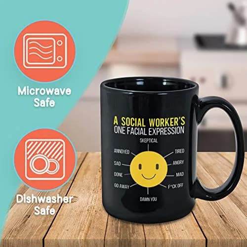 Bubble Hugs Black 15oz Ceramic Coffee Mug | Funny Social Worker Gift thumbnail 2